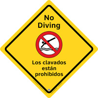 45-290 - No Diving Sign, indoor, Eng./Sp., 15.5"
