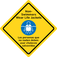45-335 - Wear Life Jackets Sign, outdoor, Eng./Sp., 15.5"