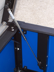 HD Storage Bench - close up of hinge and strut